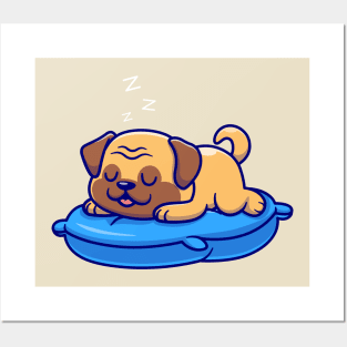 Cute Pug Dog Sleeping On Pillow Cartoon Posters and Art